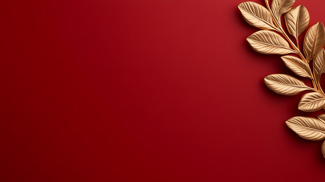 Elegant red background with a golden branch, perfect for adding a touch of luxury. Use this striking backdrop for your designs, presentations or visual content.