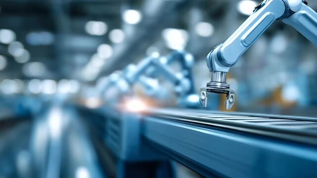 AI-driven smart factory with precision robotics, advanced manufacturing in industry 4.0, robotics evolution in real-time data, industrial automation in workflow optimization, futur