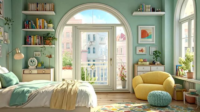 Bright and Spacious Sunlit Bedroom with Large Window and Cozy Decor