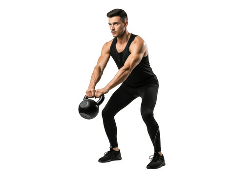 Man exercising with kettlebell isolated on transparent background - Powered by Adobe