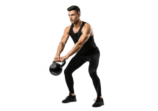 Man exercising with kettlebell isolated on transparent background