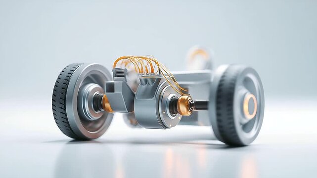 Gray robot with wires and wheels, advanced manufacturing in robotic mobility, robotics evolution in design variety, industrial automation in wheel systems, future engineering in me