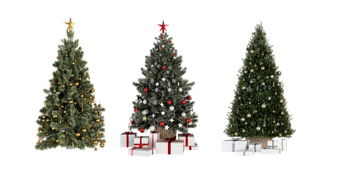 christmas tree with  decorations isolated on white