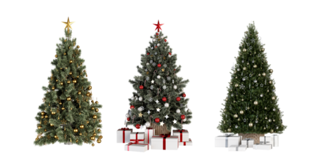 christmas tree with decorations isolated on white