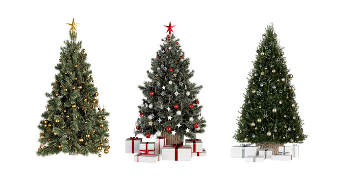christmas tree with  decorations isolated on white - Powered by Adobe