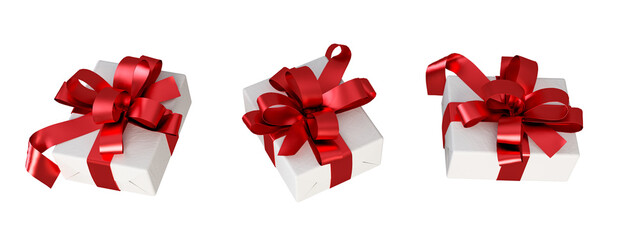 Set of gift boxes with red ribbon isolated on white