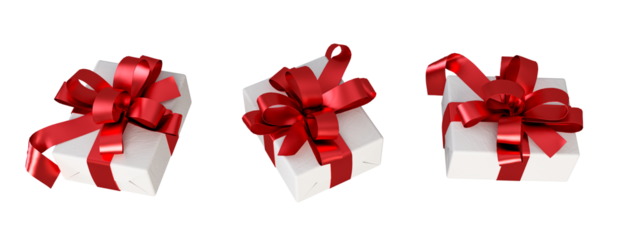 Set of gift boxes with red ribbon isolated on white