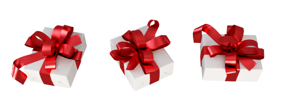 Set of gift boxes with red ribbon isolated on white