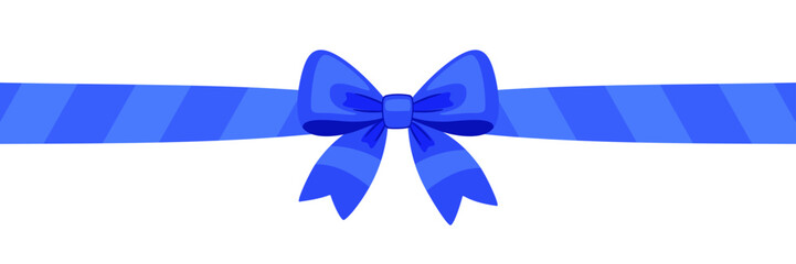 Blue ribbon bow knot. Hand drawn trendy flat style isolated on transparent background. Perfect for gift box wrapping, holiday cards, packaging, festive decorations, warping decor. Vector illustration