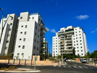 A modern residential area in Israel. New buildings, a cozy residential complex. Apartment buildings