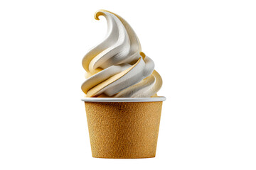 Fototapeta premium Swirl soft serve ice cream in textured paper cup on a transparent background, cut out