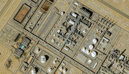 Industrial Giant: A bird's-eye view of the Yanbu oil refinery complex in Saudi Arabia in the summer of 2025