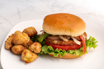 veggie burger  with veggie tots