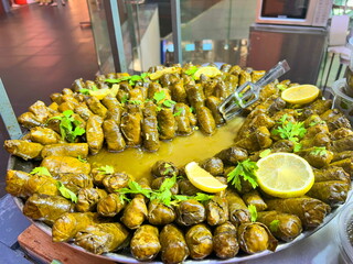 Ale Gefen, stuffed grape (vine) leaves is the Israeli Galilean signature dish. Alei gefen, Sarma Dolma with lemon