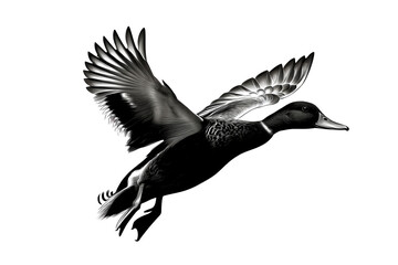 Naklejka premium A duck in flight with wings spread on a transparent background, cut out