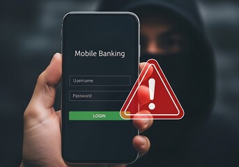 Hand holding phone mobile banking login warning smartphone