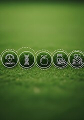 Health icons on green grass longevity apple