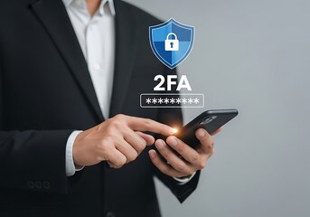 Person using smartphone for secure login security two factor authentication