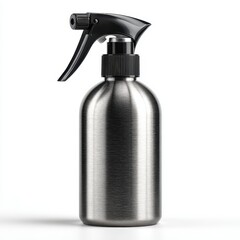 Obraz premium Metal Spray Bottle with Black Nozzle on White Background, Isolated