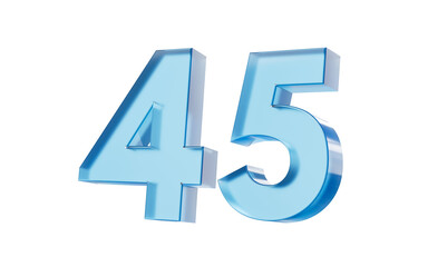 3d Glossy Blue number 45 Forty five with a smooth finish and reflective highlights. 3d illustration