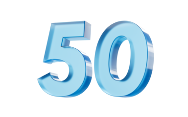 3d Glossy Blue number 50 Fifty with a smooth finish and reflective highlights. 3d illustration