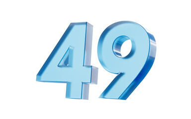 3d Glossy Blue number 49 Forty nine with a smooth finish and reflective highlights. 3d illustration