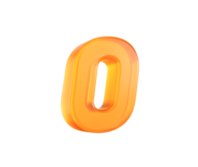 Vivid orange number 0 with polished reflective glow and smooth rounded edges. 3D illustration.
