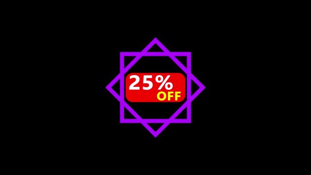 up to 25% percent discount .Dynamic promotional video showcasing on black background.Pack of Percent Discount Banner 25%.