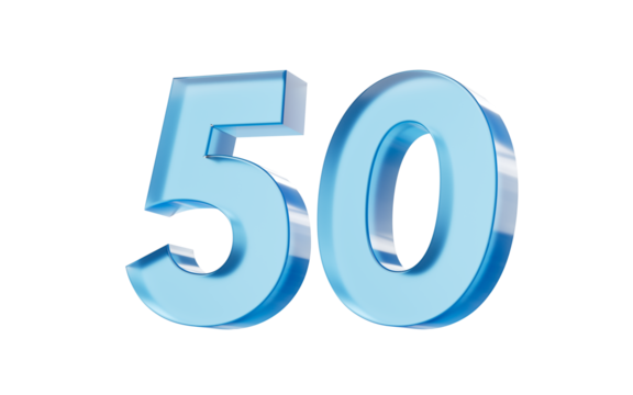 3d Glossy Blue number 50 Fifty with a smooth finish and reflective highlights. 3d illustration