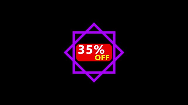 up to 35% percent discount .Dynamic promotional video showcasing on black background.Pack of Percent Discount Banner 35%.