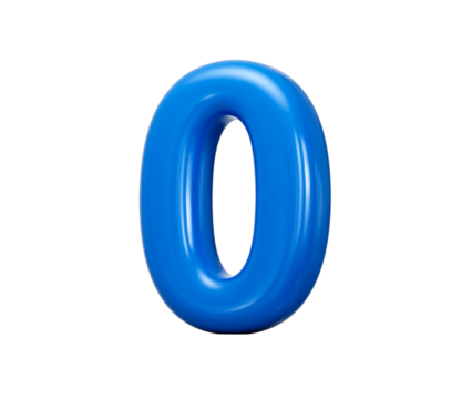 A shiny blue 3D number 0 zero with a smooth rounded surface. 3d illustration