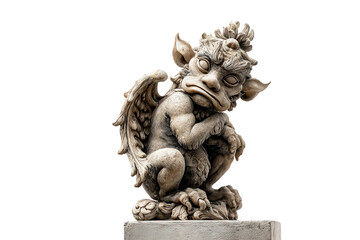 Stone Gargoyle Sculpture with Wings and Claws on a transparent background, cut out