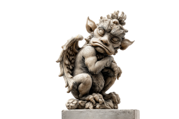 Stone Gargoyle Sculpture with Wings and Claws on a transparent background, cut out