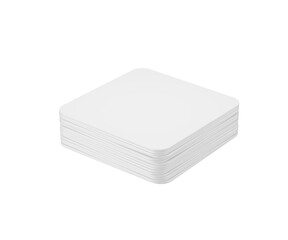 Blank white isometric stack of rounded playing cards mockup template. 3d illustration