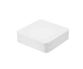 Blank white isometric stack of rounded playing cards mockup template. 3d illustration