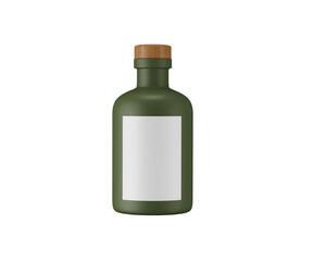 Obraz premium Blank label matte green cosmetic serum bottle with wooden cap mockup. 3d illustration
