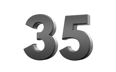 Sleek. metallic Black number 35 Thirty five with a glossy surface. 3d illustration