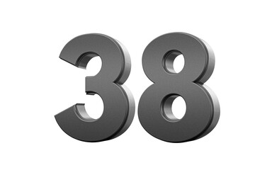 Sleek metallic Black number 38 Thirty eight with a glossy surface. 3d illustration