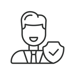 Businessman protection icon in line design. businessman, protection, insurance, corporate, employee, verified, safety on white background vector. Businessman protection editable stroke icon