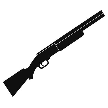 Black silhouette illustration depicting a pump-action shotgun over white.