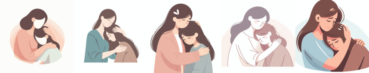 vector of a woman hugging her friend crying