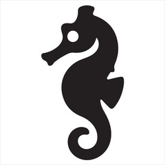  Sea horse silhouette, black vector icon style, simple shape, clean