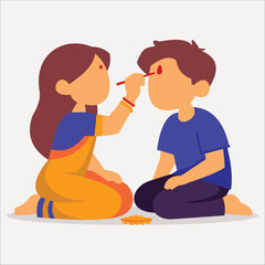 Illustration of an Indian sister applying tilak on her brother’s forehead during a traditional ritual, symbolizing love, protection, and cultural celebration of sibling bond.