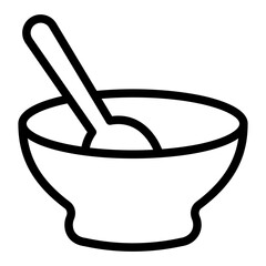 Plate with spoon inside line icon, cooking concept. Vector graphics. Food  bowl sign on white background, style icon mobile or web design.