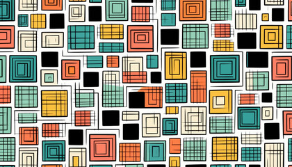 seamless vector pattern with geometric squares and lines