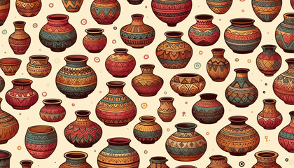 decorative pots vector seamless pattern