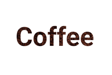 Creative text made from coffee powder pattern, transparent background mockup.