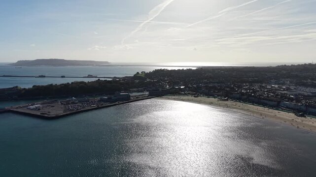Aerial drone view of the popular seaside town of Weymouth, Dorset England, UK
