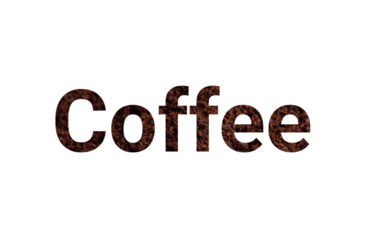 Creative text made from coffee powder pattern, transparent background mockup.