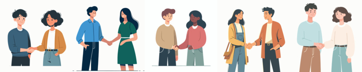 vector half body of people shaking hands with each other